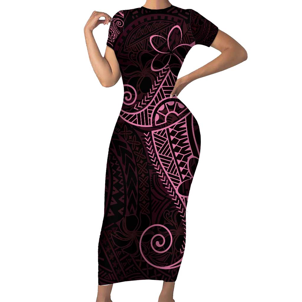 Black Pink Polynesian Tribal Short Sleeve Bodycon Dress LT9 Long Dress Pink - Polynesian Pride
