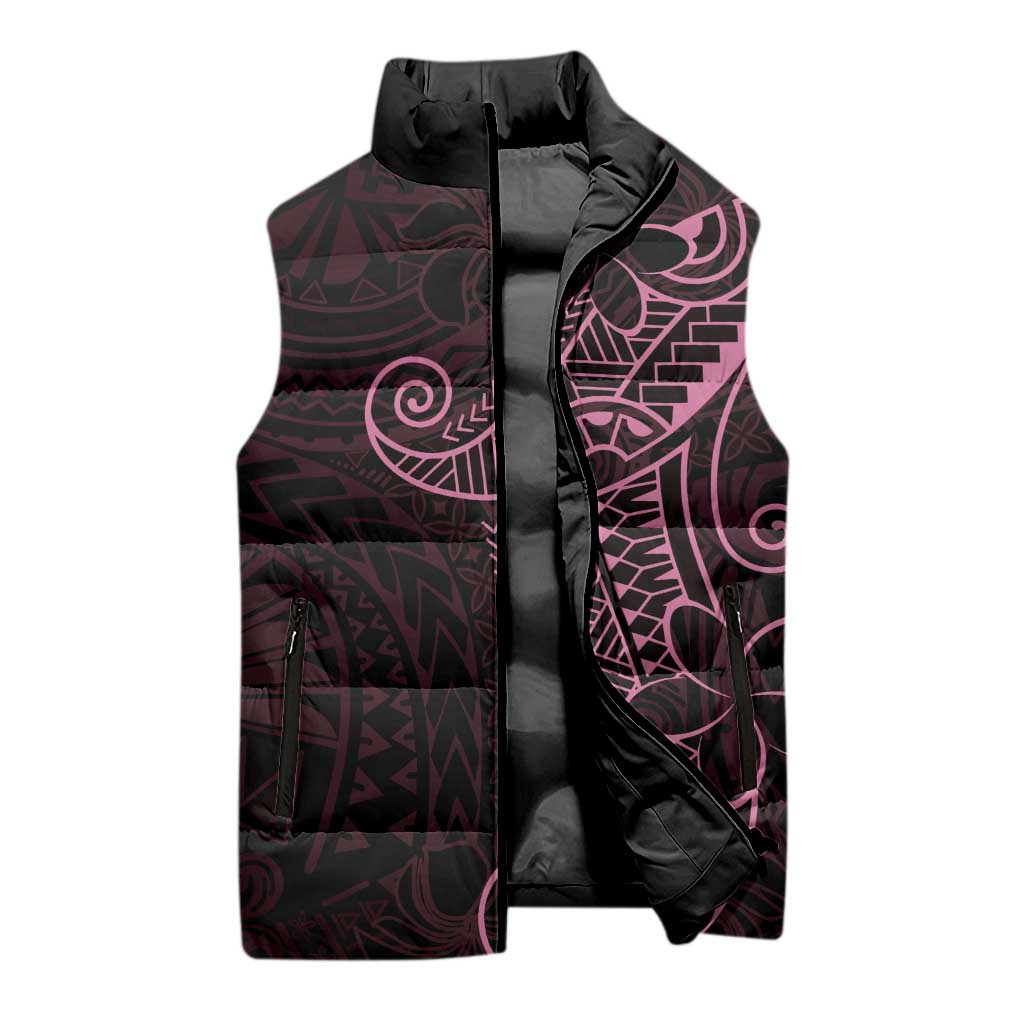 Black Pink Polynesian Tribal Sleeveless Puffer Jacket LT9 - Polynesian Pride