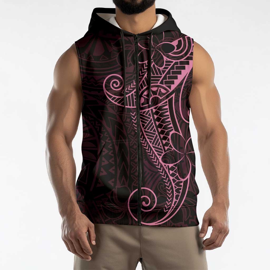 Black Pink Polynesian Tribal Sleeveless Zip Hoodie LT9 - Polynesian Pride