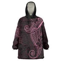Black Pink Polynesian Tribal Wearable Blanket Hoodie LT9 One Size Pink - Polynesian Pride