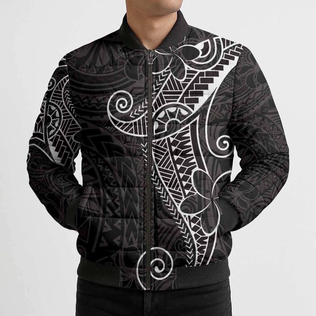 Black White Polynesian Tribal Bomber Puffer Jacket LT9 - Polynesian Pride