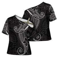 Black White Polynesian Tribal Cross Shoulder Shirt LT9 - Polynesian Pride