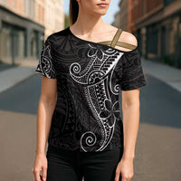 Black White Polynesian Tribal Cross Shoulder Shirt LT9 - Polynesian Pride