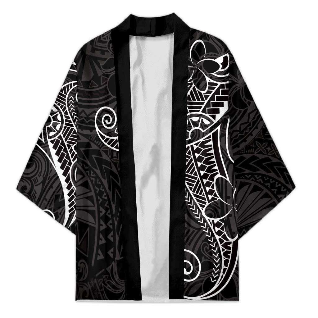 Black White Polynesian Tribal Kimono LT9 Unisex White - Polynesian Pride
