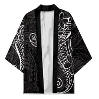 Black White Polynesian Tribal Kimono LT9 Unisex White - Polynesian Pride
