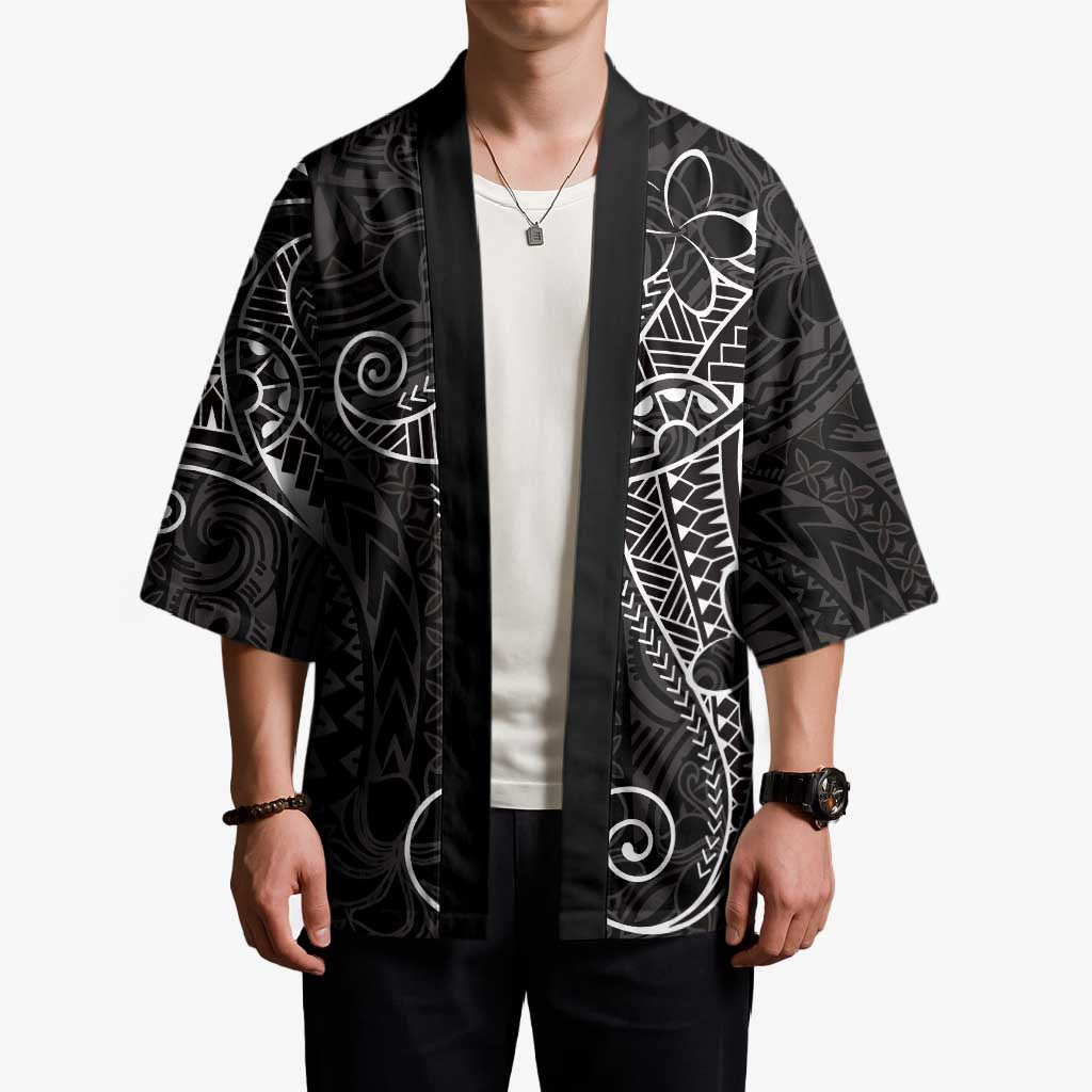 Black White Polynesian Tribal Kimono LT9 - Polynesian Pride
