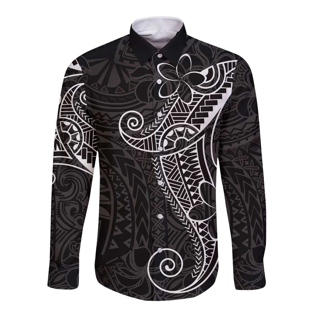 Black White Polynesian Tribal Long Sleeve Button Shirt LT9 Unisex White - Polynesian Pride