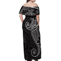 Black White Polynesian Tribal Off Shoulder Maxi Dress LT9 - Polynesian Pride