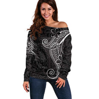 Black White Polynesian Tribal Off Shoulder Sweater LT9 Women White - Polynesian Pride