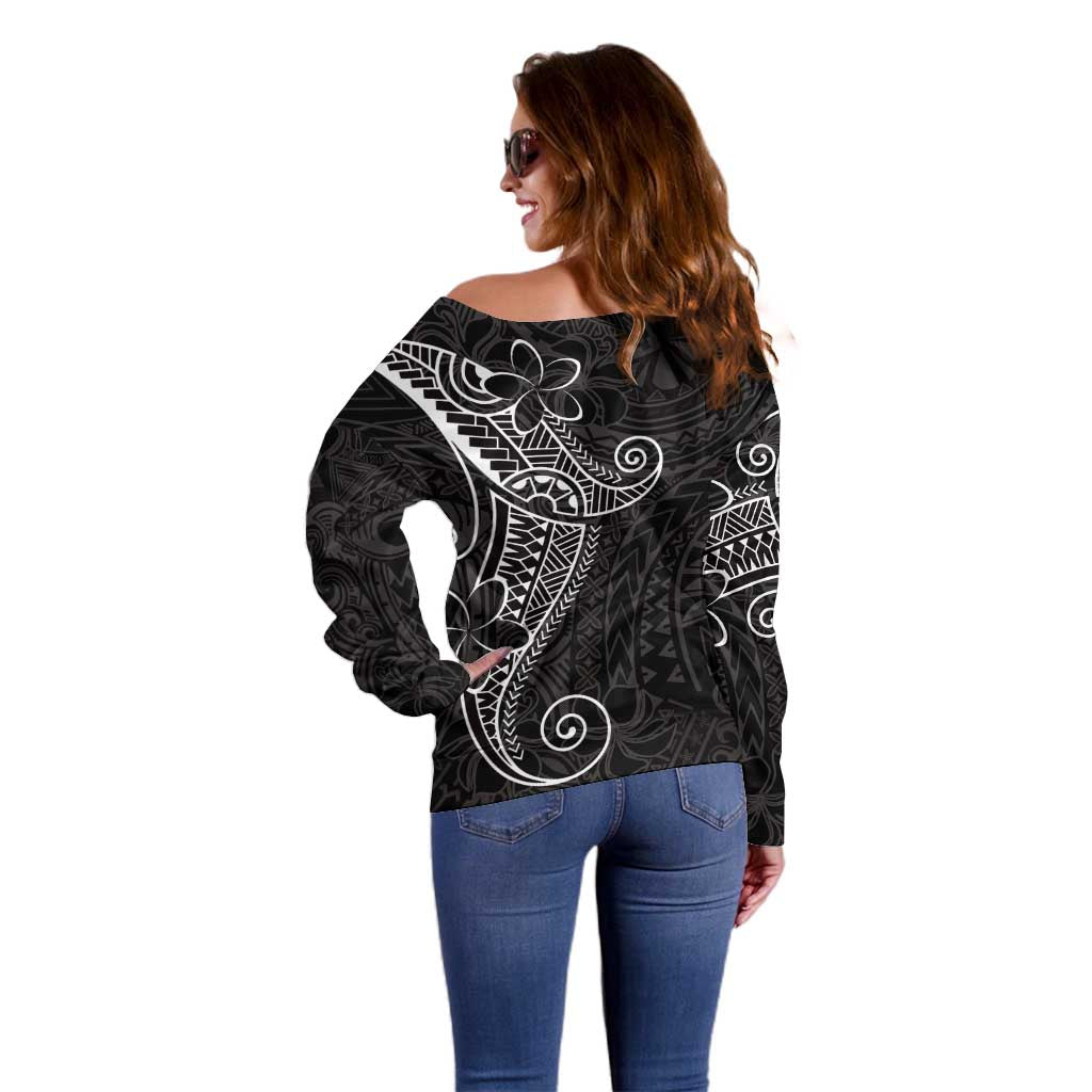 Black White Polynesian Tribal Off Shoulder Sweater LT9 - Polynesian Pride