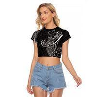 Black White Polynesian Tribal Raglan Cropped T Shirt LT9 Female White - Polynesian Pride