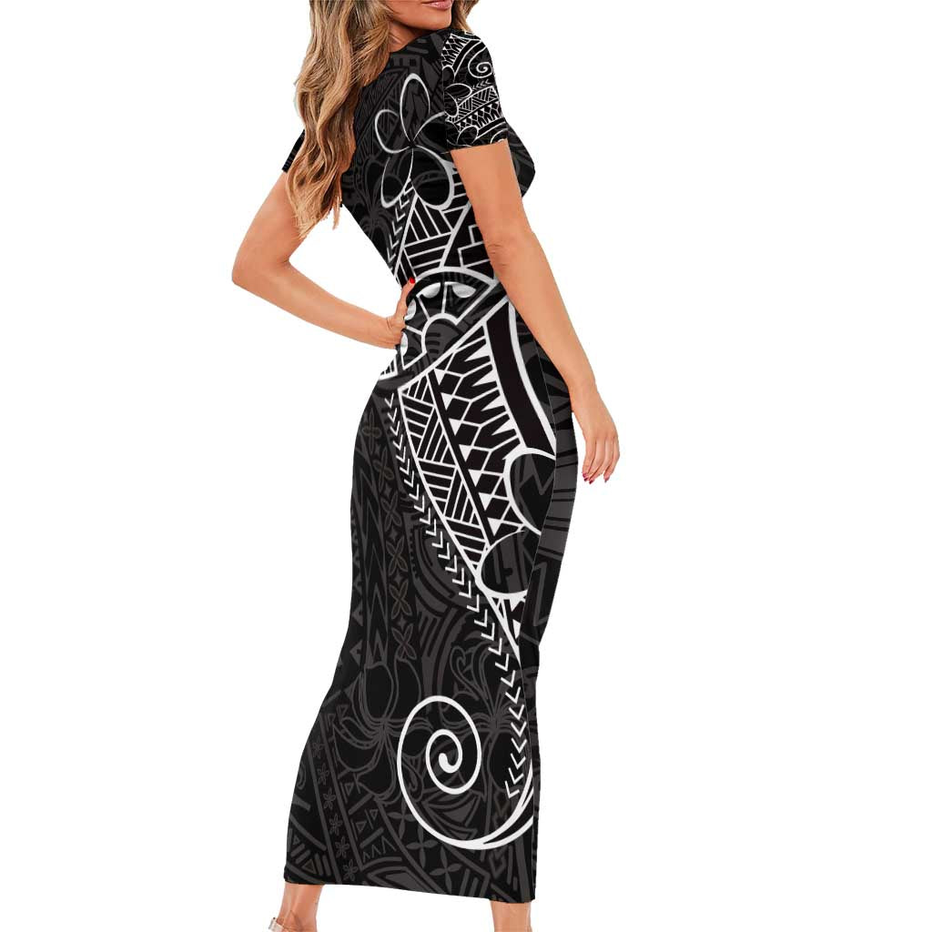 Black White Polynesian Tribal Short Sleeve Bodycon Dress LT9 - Polynesian Pride