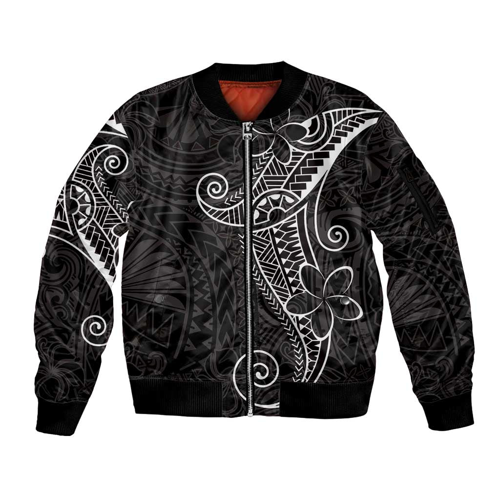 Black White Polynesian Tribal Sleeve Zip Bomber Jacket LT9 Unisex White - Polynesian Pride
