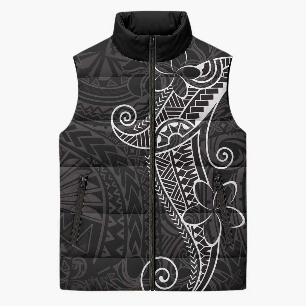Black White Polynesian Tribal Sleeveless Puffer Jacket LT9 Unisex White - Polynesian Pride