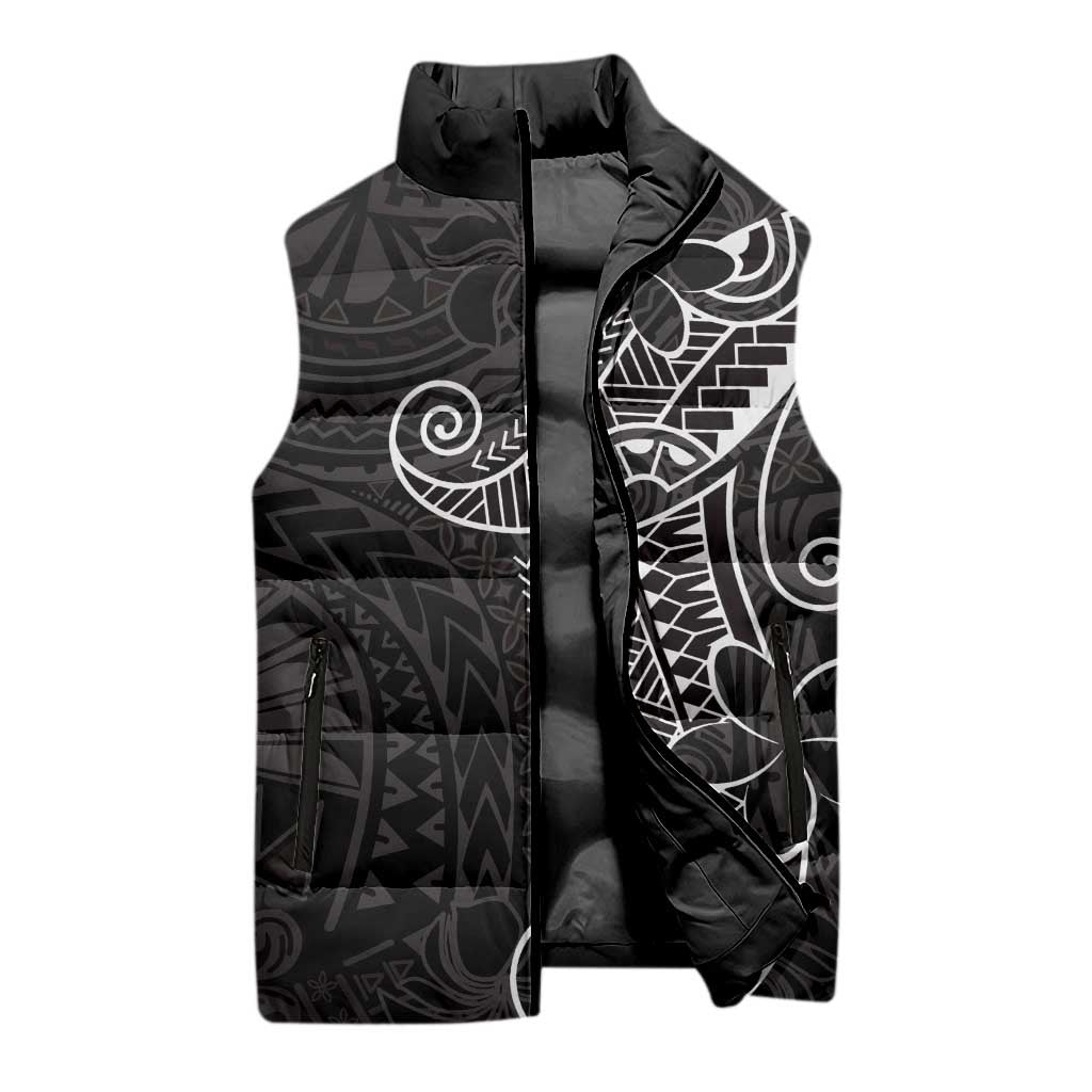 Black White Polynesian Tribal Sleeveless Puffer Jacket LT9 - Polynesian Pride