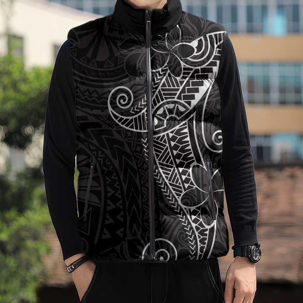 Black White Polynesian Tribal Sleeveless Puffer Jacket LT9 - Polynesian Pride