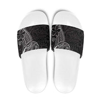 Black White Polynesian Tribal Slide Sandals LT9 White - Polynesian Pride