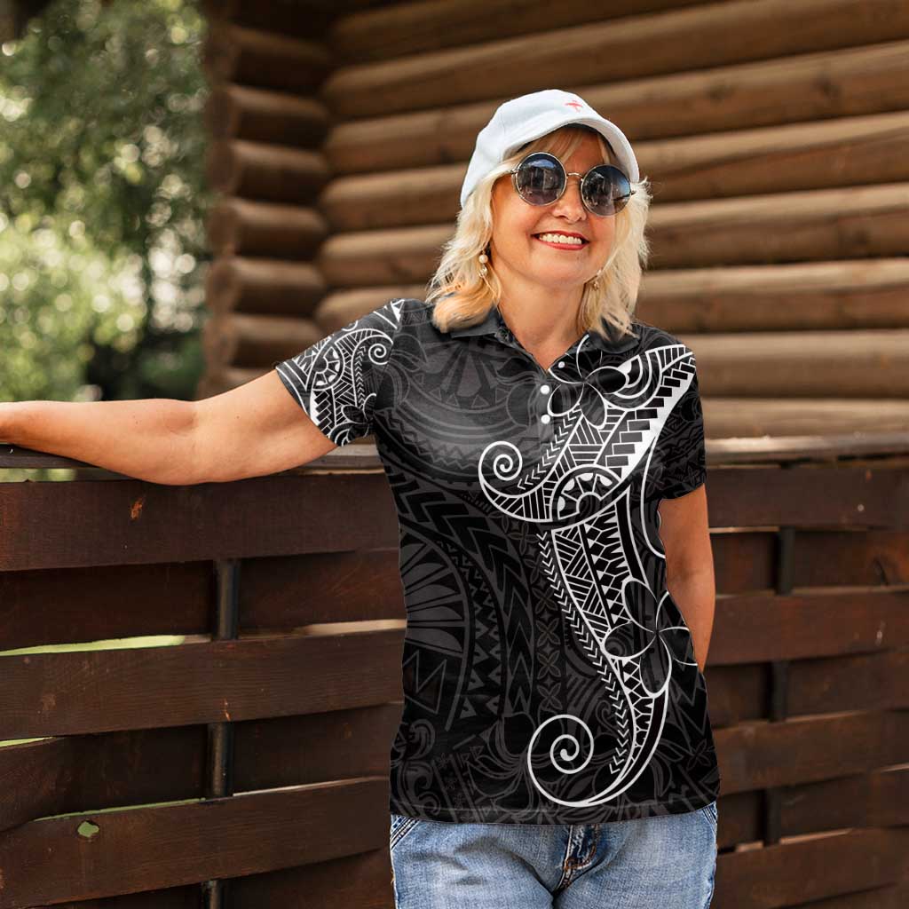 Black White Polynesian Tribal Women Polo Shirt LT9 - Polynesian Pride