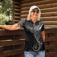 Black White Polynesian Tribal Women Polo Shirt LT9 - Polynesian Pride