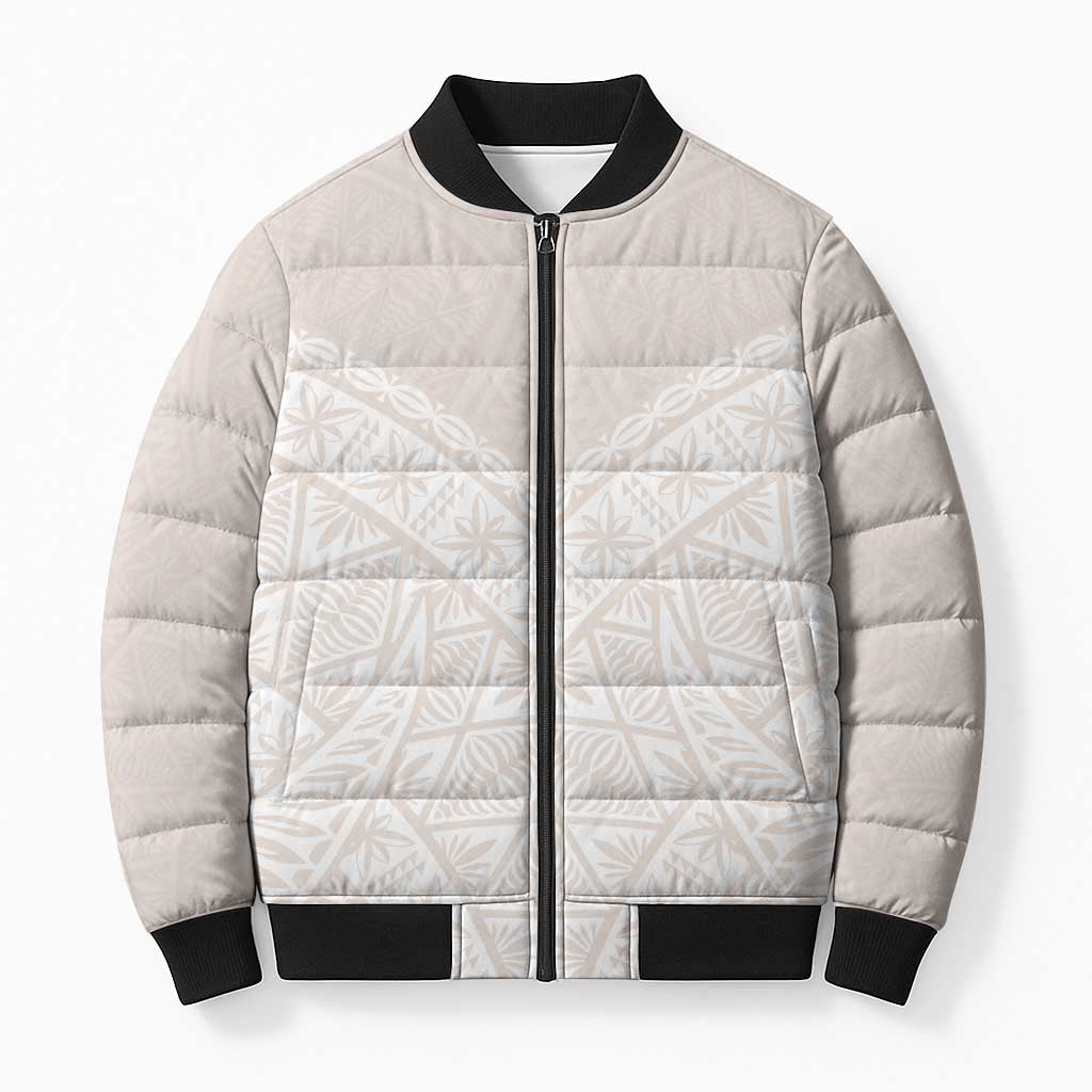 Lotu Tamaiti Tongan Polynesian Art Pattern Bomber Puffer Jacket Traditional Tribal Motifs LT9 Unisex White - Polynesian Pride