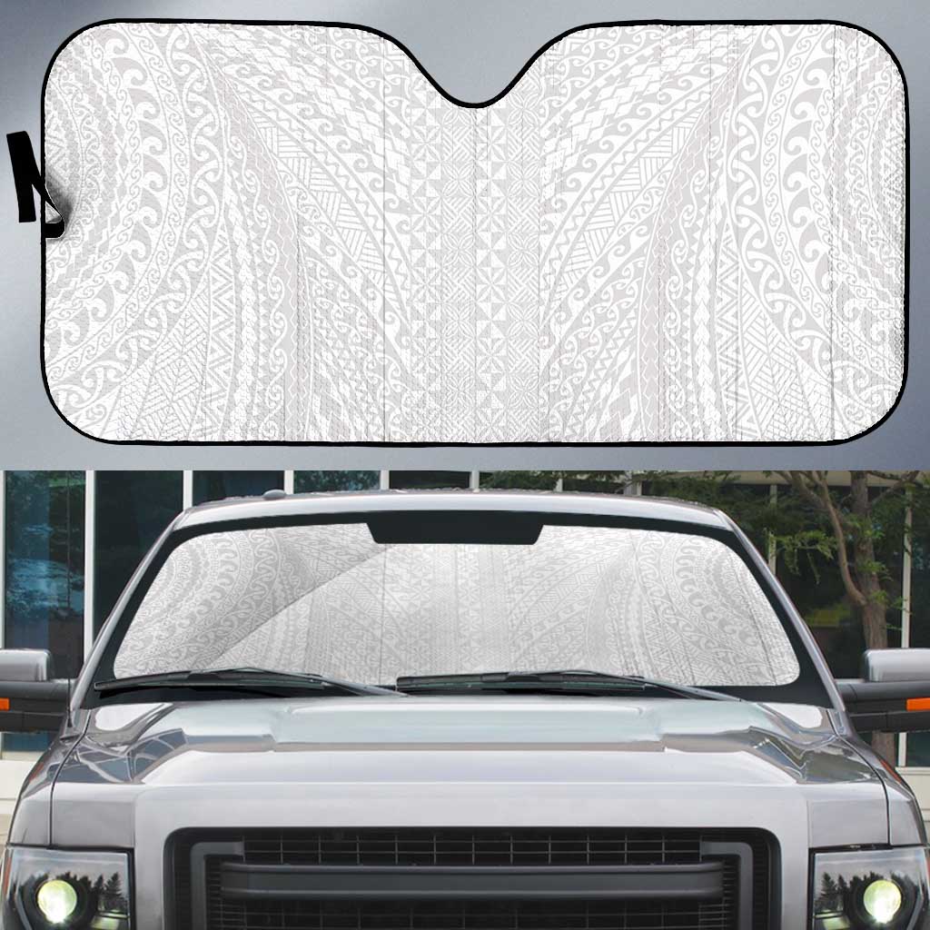 Lotu Tamaiti White Tongan Ngatu Auto Sun Shade Polynesian Tribal Fonulei Pattern LT9 White - Polynesian Pride
