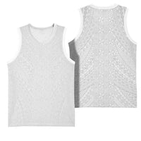Lotu Tamaiti White Tongan Ngatu Basketball Jersey Polynesian Tribal Fonulei Pattern LT9 - Polynesian Pride