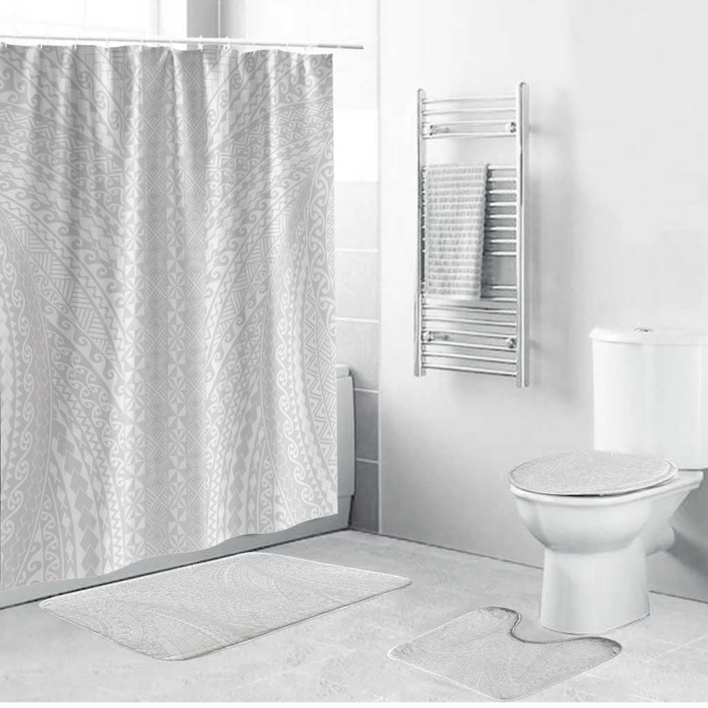 Lotu Tamaiti White Tongan Ngatu Bathroom Set Polynesian Tribal Fonulei Pattern LT9 Bathroom Set (4 pcs) White - Polynesian Pride