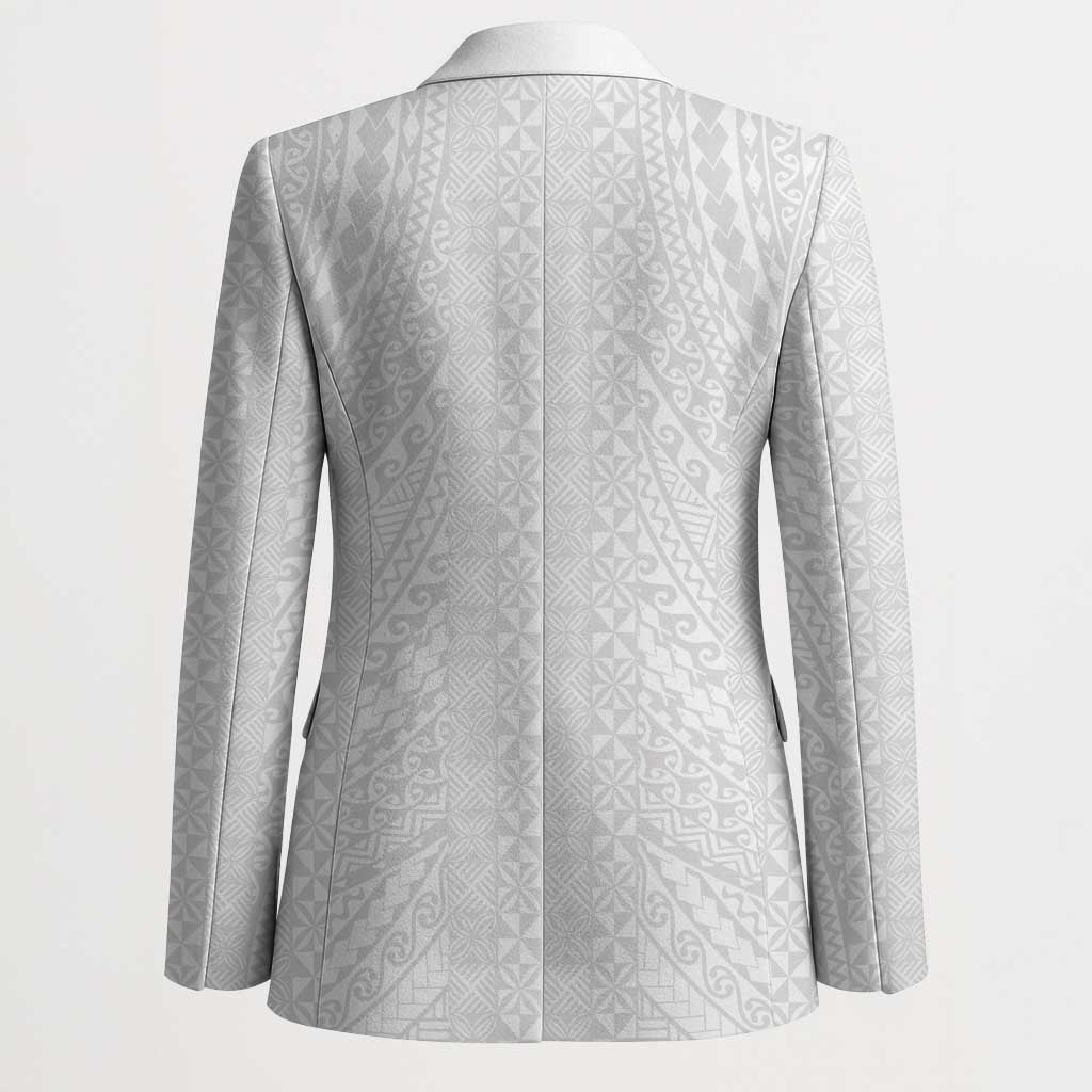 Lotu Tamaiti White Tongan Ngatu Blazer Polynesian Tribal Fonulei Pattern LT9 - Polynesian Pride