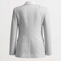 Lotu Tamaiti White Tongan Ngatu Blazer Polynesian Tribal Fonulei Pattern LT9 - Polynesian Pride