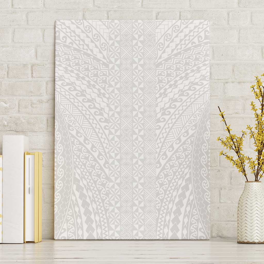 Lotu Tamaiti White Tongan Ngatu Canvas Wall Art Polynesian Tribal Fonulei Pattern LT9 Without Frame White - Polynesian Pride