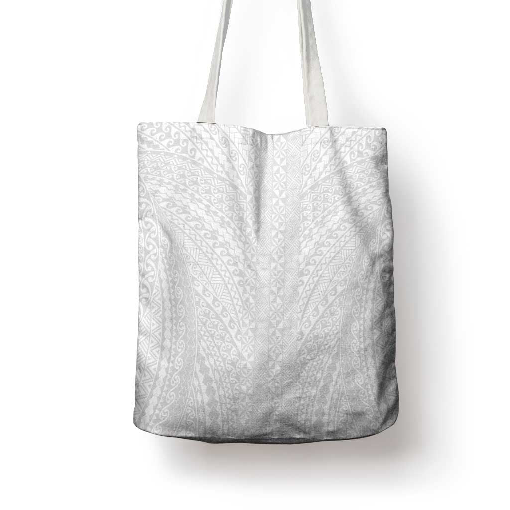Lotu Tamaiti White Tongan Ngatu Tote Bag Polynesian Tribal Fonulei Pattern LT9 - Polynesian Pride