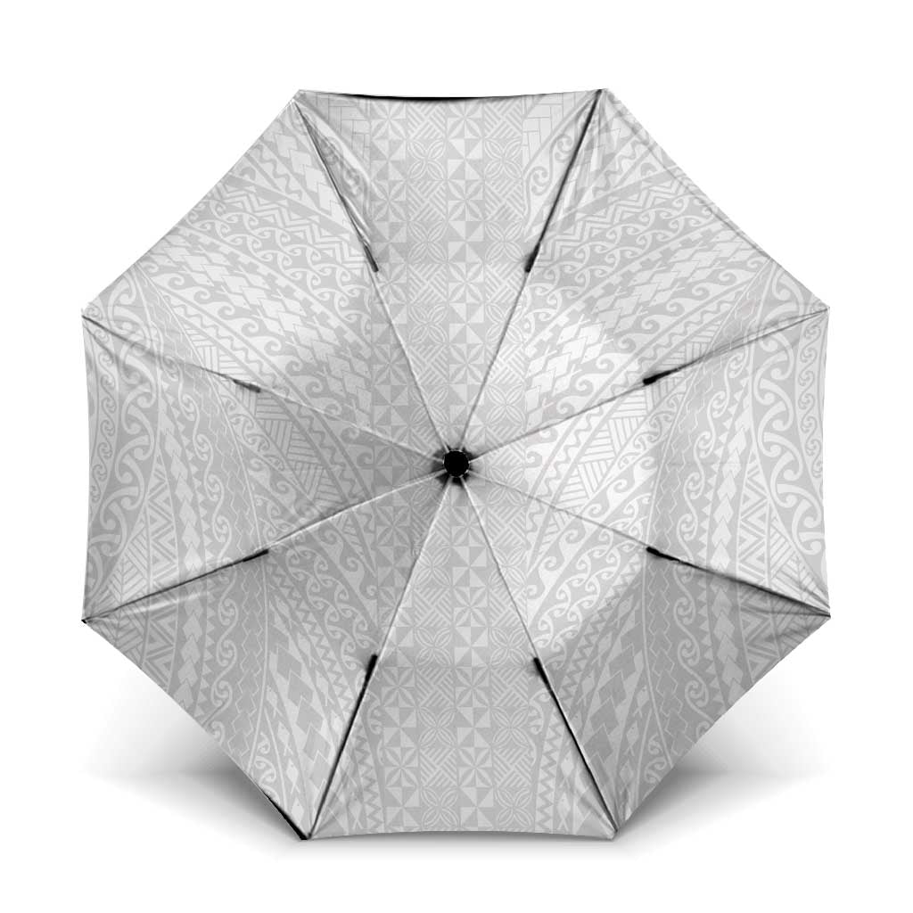 Lotu Tamaiti White Tongan Ngatu Umbrella Polynesian Tribal Fonulei Pattern LT9 One Size Folded 11.42 inch Opened Diameter 37.4 inch White - Polynesian Pride
