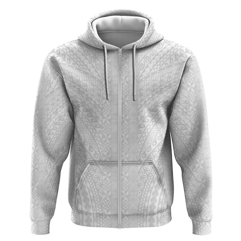 Lotu Tamaiti White Tongan Ngatu Zip Hoodie Polynesian Tribal Fonulei Pattern LT9 Zip Hoodie White - Polynesian Pride