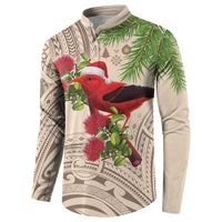 Christmas Hawaii with I'iwi Bird Button Sweatshirt Aloha Mele Kalikimaka - Beige Art LT9 - Polynesian Pride