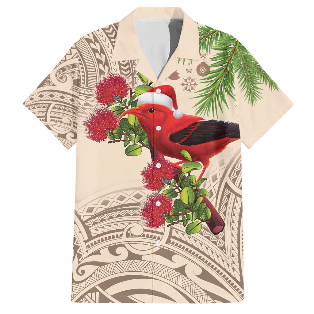 Christmas Hawaii with I'iwi Bird Hawaiian Shirt Aloha Mele Kalikimaka - Beige Art LT9 Beige - Polynesian Pride