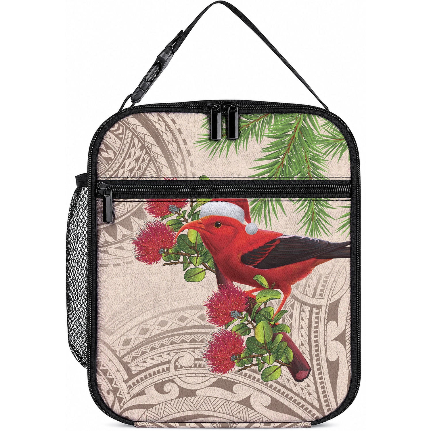 Christmas Hawaii with I'iwi Bird Lunch Bag Aloha Mele Kalikimaka - Beige Art LT9 10.2 × 8.3 × 4.3 inch Beige - Polynesian Pride