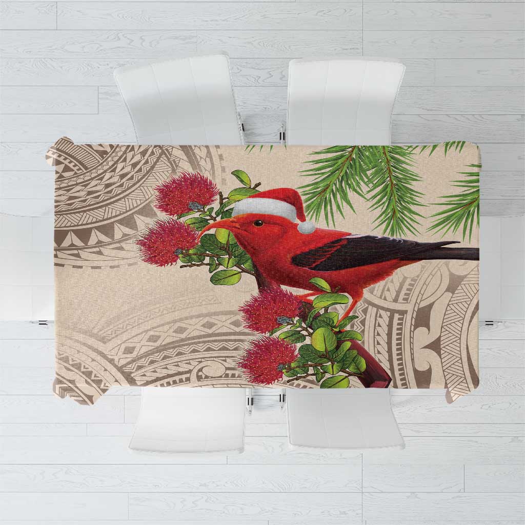 Christmas Hawaii with I'iwi Bird Tablecloth Aloha Mele Kalikimaka - Beige Art