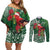 Christmas Hawaii with I'iwi Bird Couples Matching Off Shoulder Short Dress and Long Sleeve Button Shirt Aloha Mele Kalikimaka - Green Art