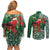 Christmas Hawaii with I'iwi Bird Couples Matching Off Shoulder Short Dress and Long Sleeve Button Shirt Aloha Mele Kalikimaka - Green Art