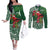 Christmas Hawaii with I'iwi Bird Couples Matching Off The Shoulder Long Sleeve Dress and Long Sleeve Button Shirt Aloha Mele Kalikimaka - Green Art