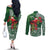 Christmas Hawaii with I'iwi Bird Couples Matching Off The Shoulder Long Sleeve Dress and Long Sleeve Button Shirt Aloha Mele Kalikimaka - Green Art