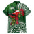 Christmas Hawaii with I'iwi Bird Family Matching Off The Shoulder Long Sleeve Dress and Hawaiian Shirt Aloha Mele Kalikimaka - Green Art