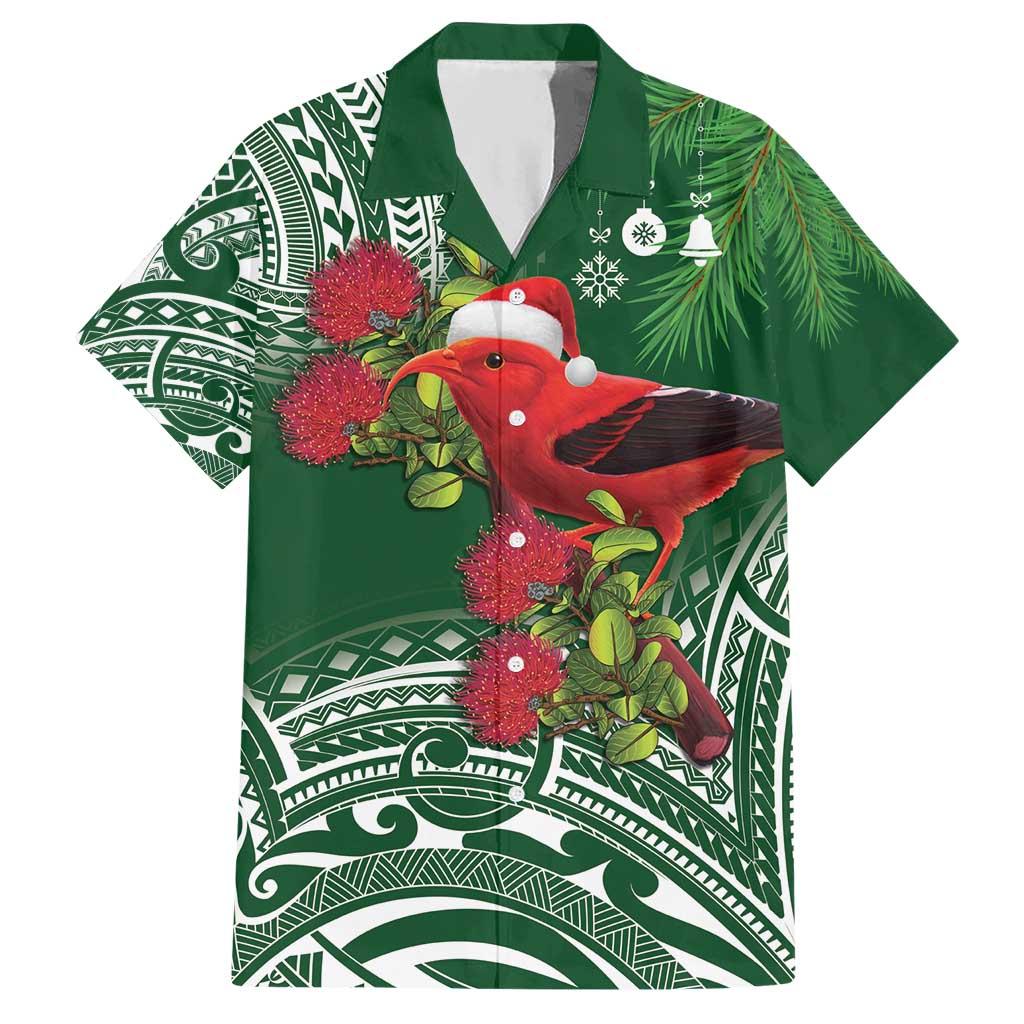 Christmas Hawaii with I'iwi Bird Hawaiian Shirt Aloha Mele Kalikimaka - Green Art LT9 Green - Polynesian Pride