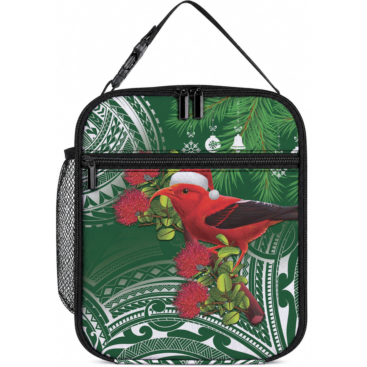 Christmas Hawaii with I'iwi Bird Lunch Bag Aloha Mele Kalikimaka - Green Art LT9 10.2 × 8.3 × 4.3 inch Green - Polynesian Pride