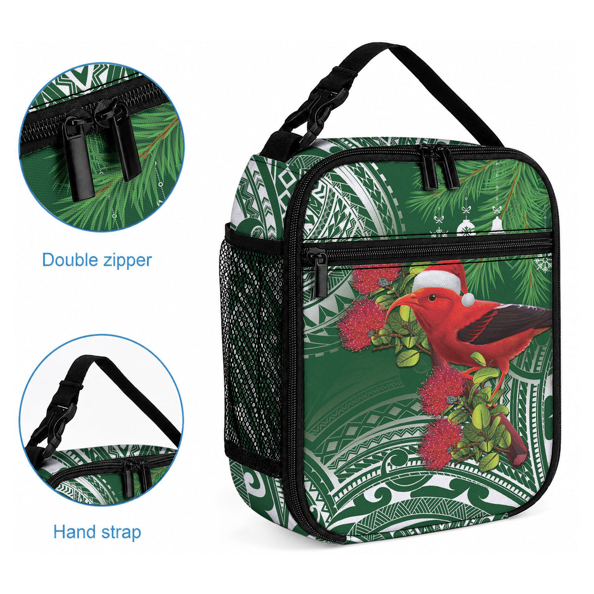 Christmas Hawaii with I'iwi Bird Lunch Bag Aloha Mele Kalikimaka - Green Art LT9 - Polynesian Pride