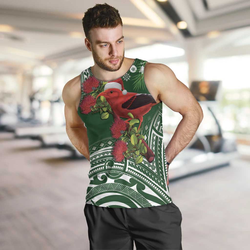 Christmas Hawaii with I'iwi Bird Men Tank Top Aloha Mele Kalikimaka - Green Art LT9 Green - Polynesian Pride