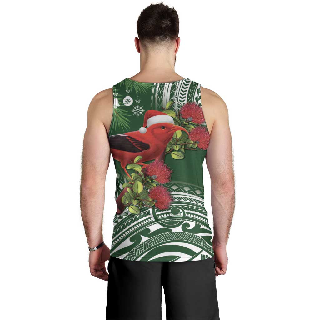 Christmas Hawaii with I'iwi Bird Men Tank Top Aloha Mele Kalikimaka - Green Art LT9 - Polynesian Pride