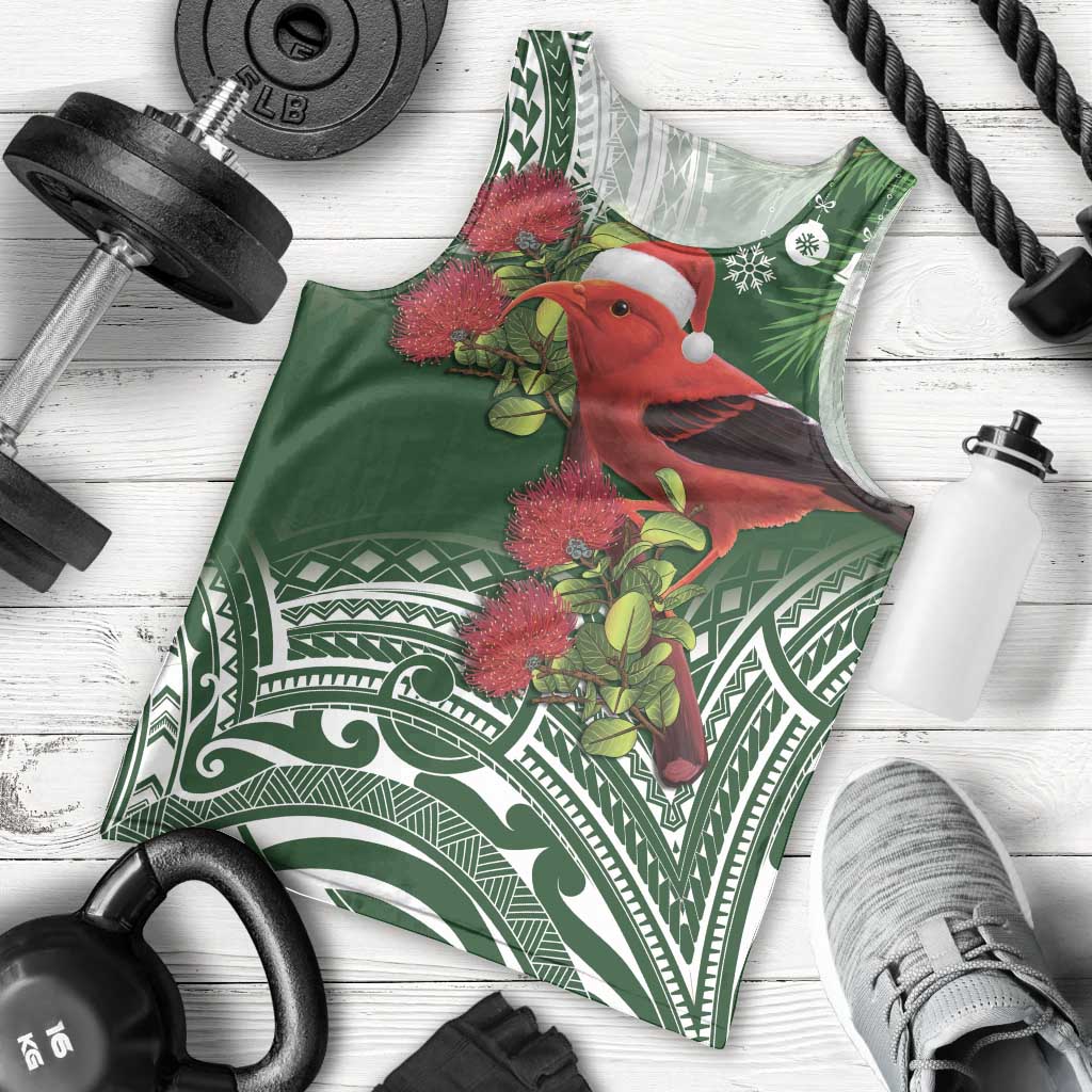 Christmas Hawaii with I'iwi Bird Men Tank Top Aloha Mele Kalikimaka - Green Art LT9 - Polynesian Pride