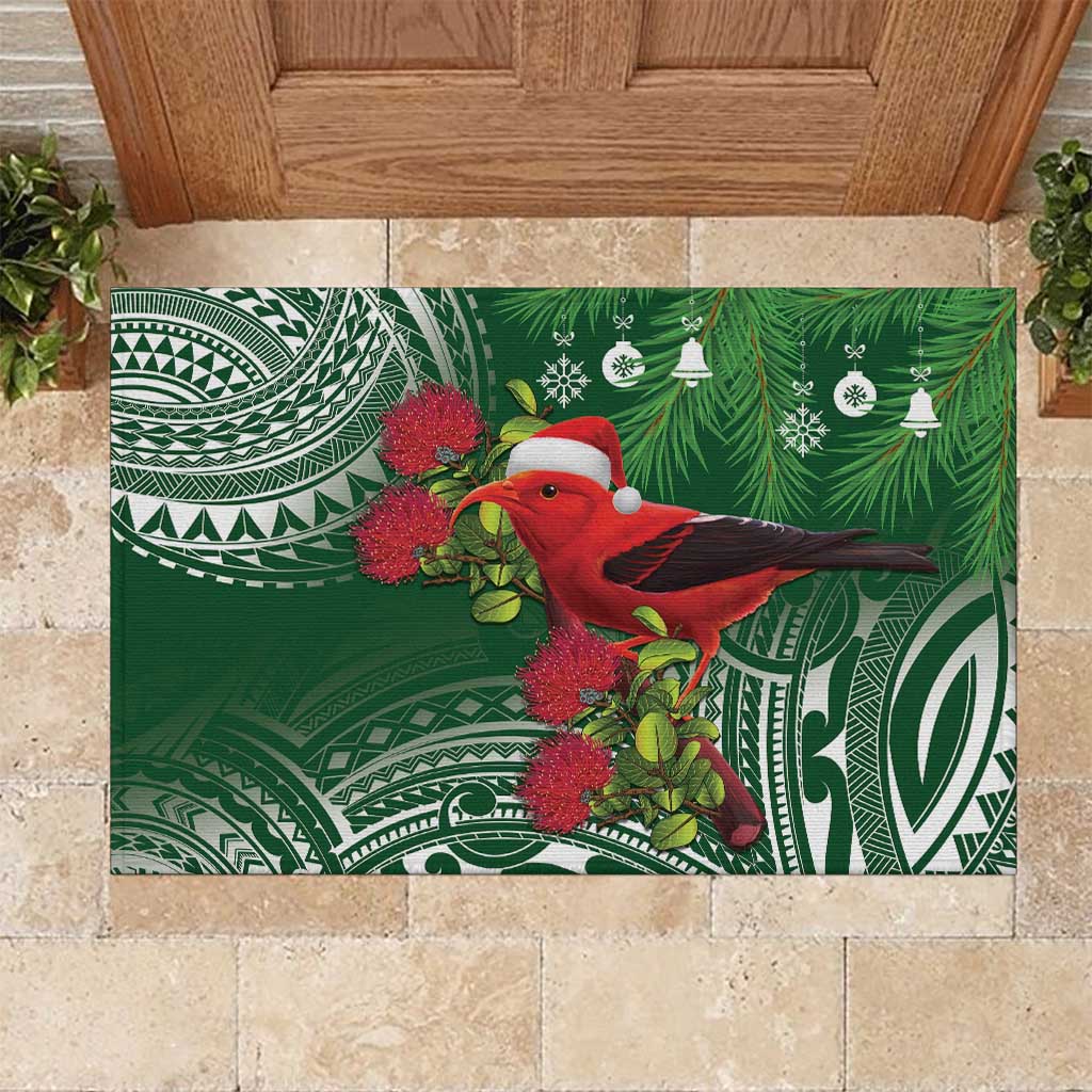 Christmas Hawaii with I'iwi Bird Rubber Doormat Aloha Mele Kalikimaka - Green Art LT9 Green - Polynesian Pride