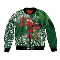 Christmas Hawaii with I'iwi Bird Sleeve Zip Bomber Jacket Aloha Mele Kalikimaka - Green Art LT9 Unisex Green - Polynesian Pride